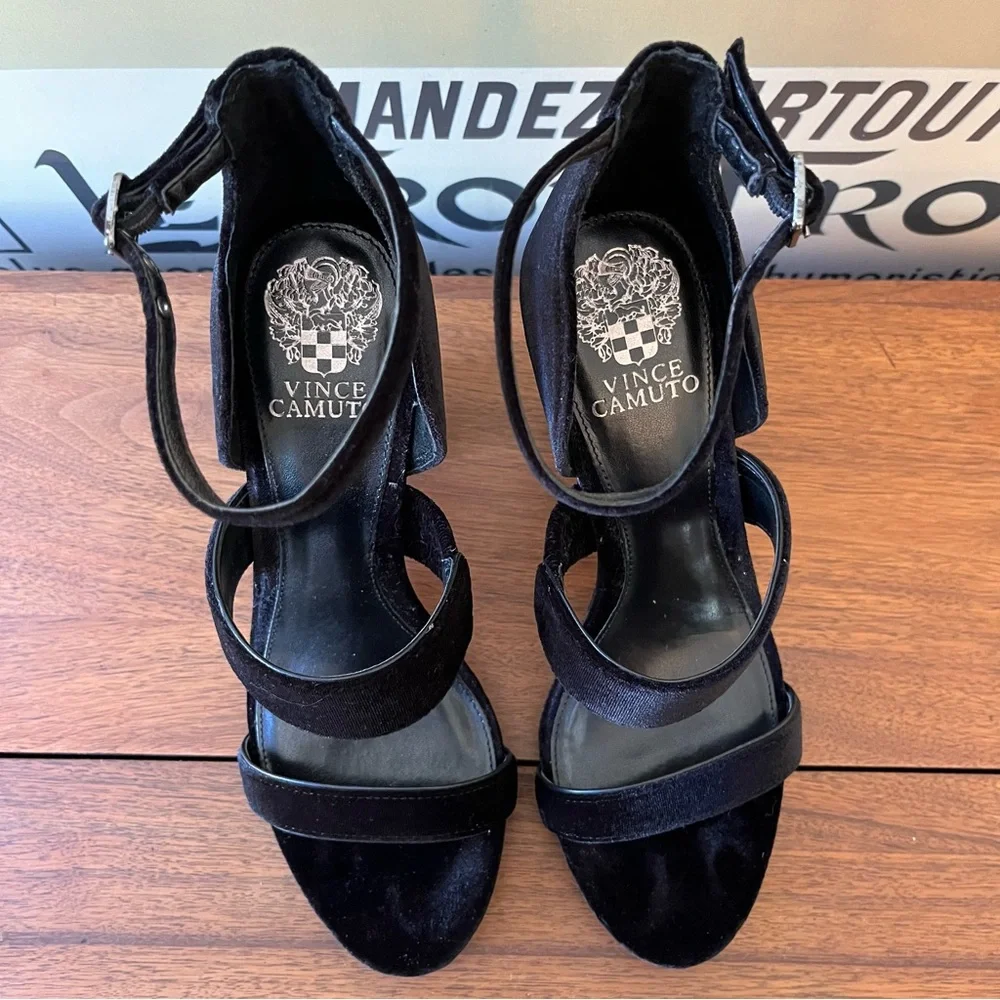 Vince Camuto Black Velvet Robeka Block Heel Sandals
